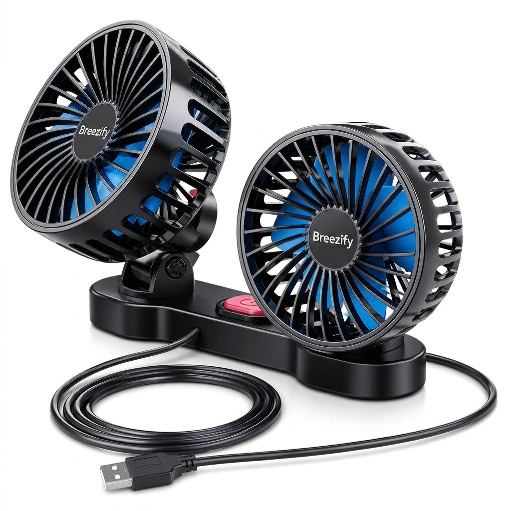 Ventilateur Double Tête Orientable pour Voiture — Fraîcheur Instantanée 12V/24V